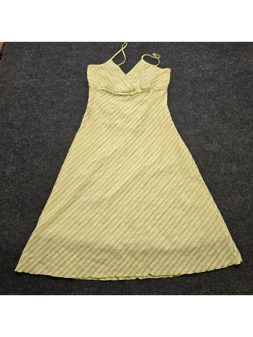 Vintage Studio Y Dress Womens 7/8 Green White Striped Halter Midi Y2K Coquette